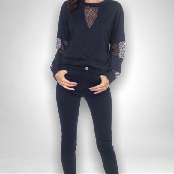 Mesh Athleisure Long Sleeve Tee Sweatshirt - Picture 3 of 6